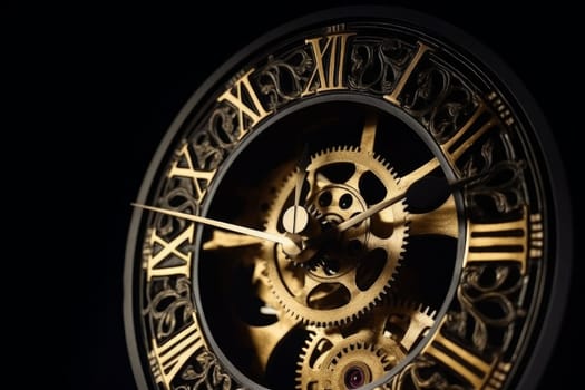 Gold old clock. Retro time. Generate Ai