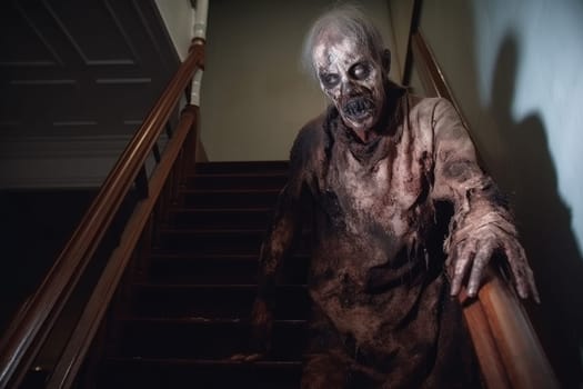 Horror zombie house. Man infection. Generate Ai