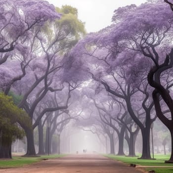 Jacaranda trees park. Spring nature. Generate Ai