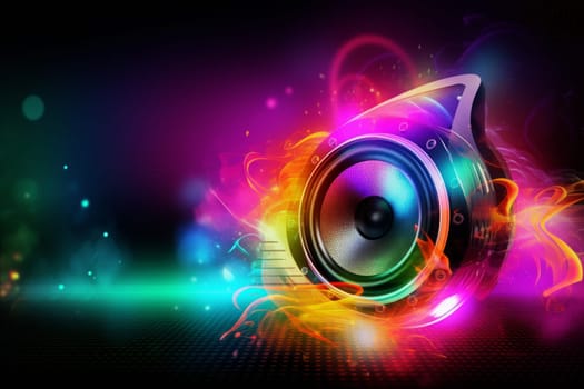 Loudspeaker colorful music. Audio neon volume. Generate Ai
