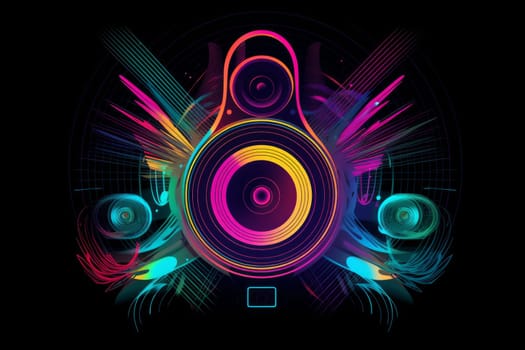 Neon loudspeaker music. Wave box woofer. Generate Ai