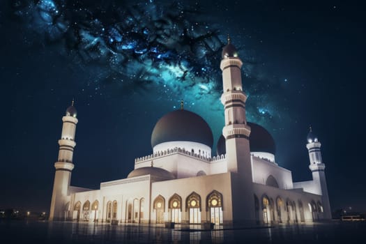 Mosque stars sky. Architecture night dreams. Generate Ai