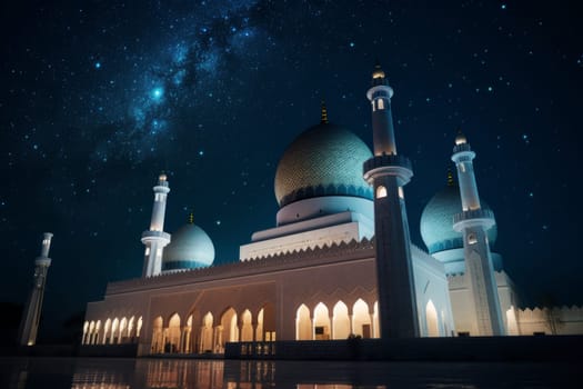 Mosque at night sky. Islamic tourism. Generate Ai