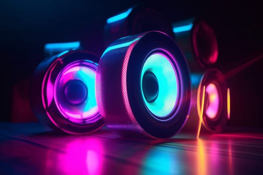 Neon light speaker. Dynamic equipment. Generate Ai