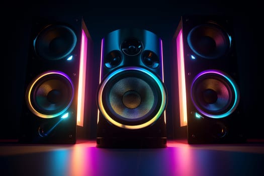 Neon stereo speakers. Party digital. Generate Ai