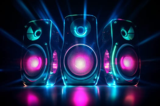Neon speaker system. Dynamic subwoofer. Generate Ai