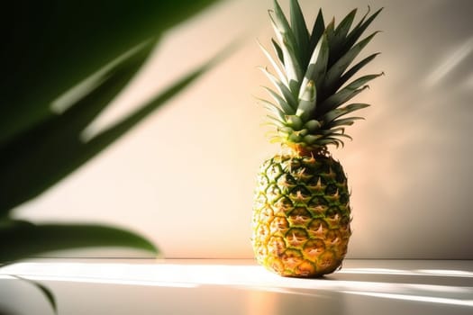 Pineapple at bright light. Tropical food. Generate Ai
