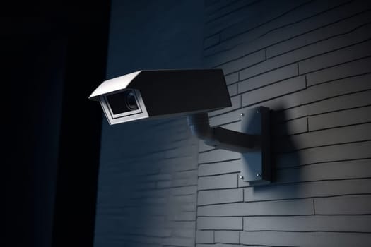 Camera surveillance on wall. Safety property. Generate Ai