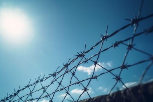 Summer wire fence. Metal protection. Generate Ai