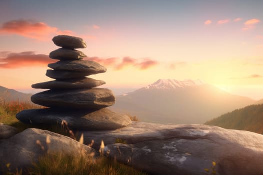 Zen stones. Summer sunset concept. Generate Ai