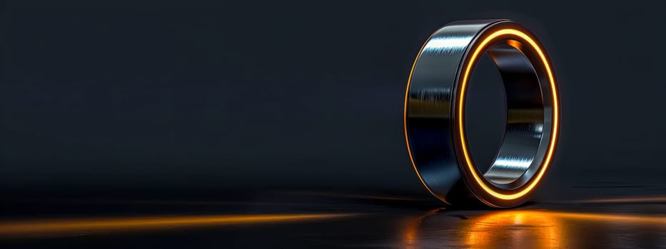 Futuristic Smart Ring Glowing on Dark Surface, copy space