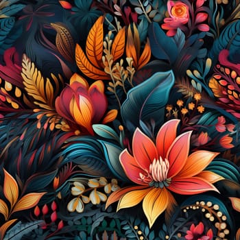 Seamless pattern tile background flowers and floral leaves plants. High quality photo