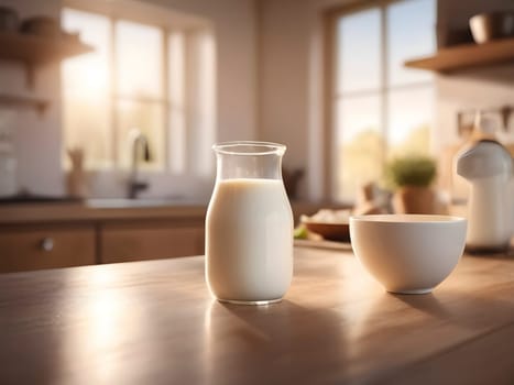Warm Ambiance and Fresh Milk: A Kitchen Scene Bathed in Afternoon Light.