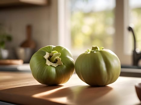 Embraced by Light: Tomatillo in a Cozy Afternoon Kitchen.