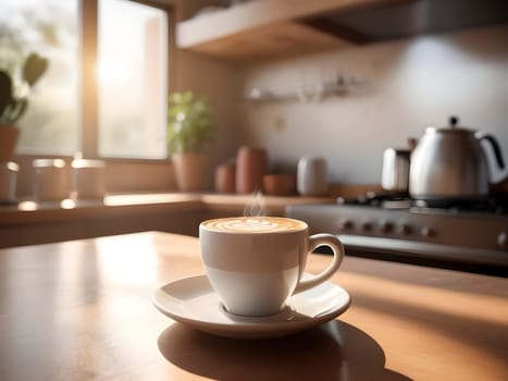 Brewed Bliss. Coffee Centerstage in a Sunlit Kitchen Ambiance.