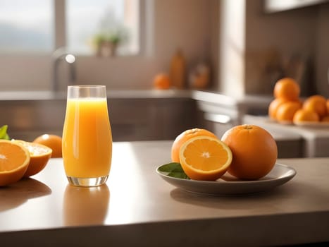 Kitchen Glow: Defocused Afternoon Light Setting the Scene for Fresh Orange Juice.