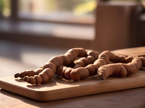 Capturing Flavor: Tamarind Delight on a Wooden Cutting Board in Soft Afternoon Light.