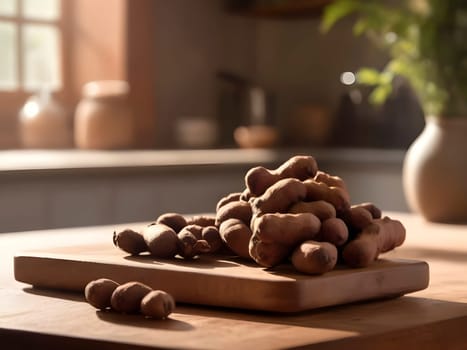 Tantalizing Tamarind: A Close-Up with Afternoon Glow and Kitchen Backdrop.