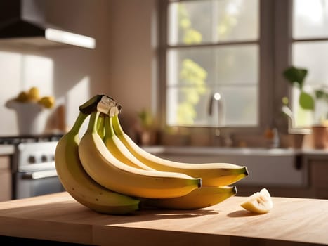 Sunlit Bananas: A Rustic Afternoon on the Wooden Cutting Board.