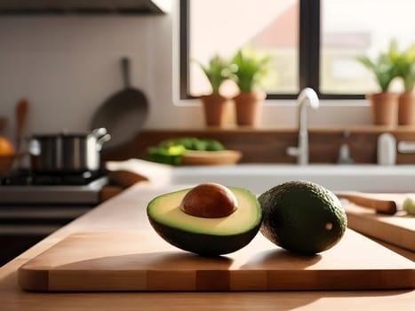Kitchen Elegance: Avocado Perfection with Soft Afternoon Glow.