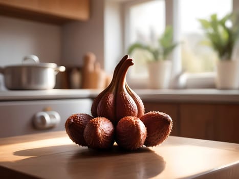 Welcoming Ambiance: A Defocused Kitchen bathed in Afternoon Light, Showcasing Salak.