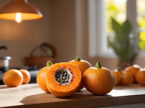 Warm Glow of Afternoon: Naranjilla Fruit Takes Center Stage in a Cozy Kitchen Scene.