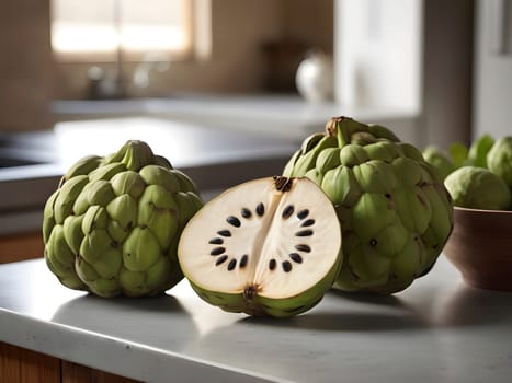 Cherimoya Radiance. A Focal Point in the Soft Afternoon Glow of a Welcoming Kitchen.