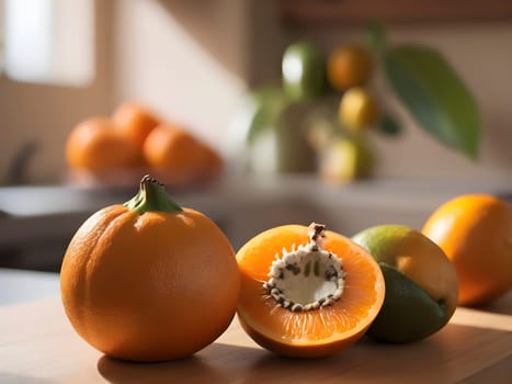 Kitchen Elegance: Naranjilla Fruit in Focus Amidst Soft Afternoon Illumination.