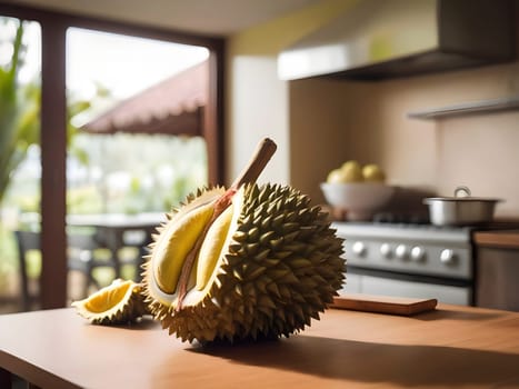 Durian Delight: A Focused Culinary Star in the Warm Afternoon Glow of the Kitchen.