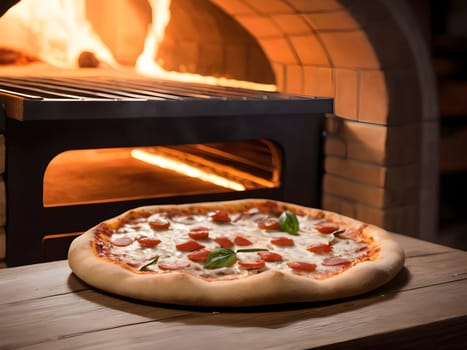 Savor the Aroma: Freshly Baked Pizza on a Rustic Wooden Surface.