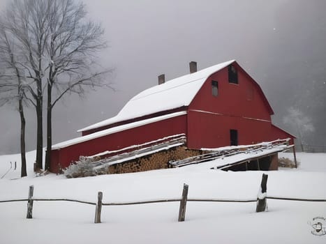 Snowy Serenity: A Home Embraced by Winter's Blanket.