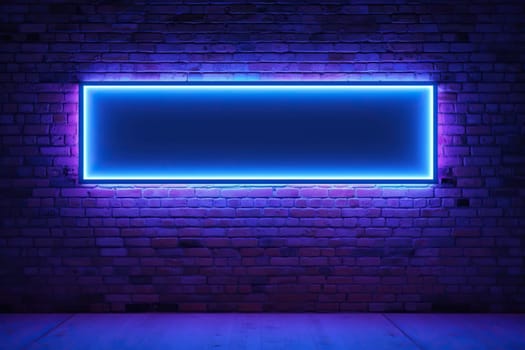 Screen on a brick wall with neon lighting.