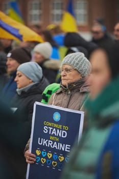 Ikast, Denmark, February 25, 2024: Action in support of Ukraine.