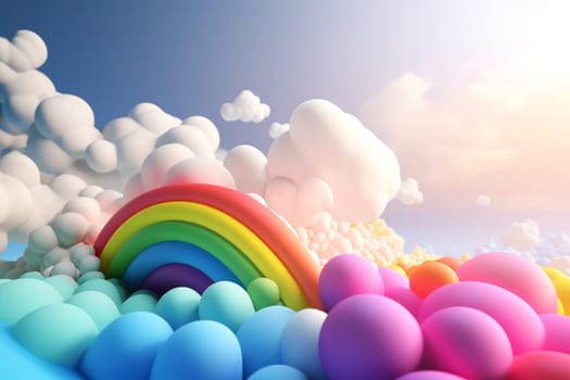 Colorful rainbow in sunny sky. Ball shape. Generate Ai