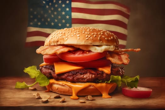 American burger food. Beef meal. Generate Ai