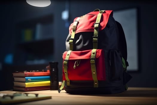 Red backpack back to school. Object bag. Generate Ai