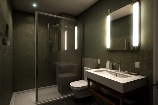 Bathroom green room. Shower modern design. Generate Ai