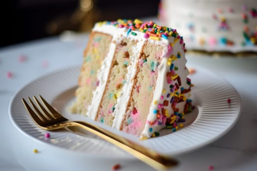 Birthday cake piece. Sweet food. Generate Ai