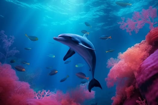 Dolphin swim sea. Under water ocean. Generate Ai