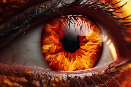 Eye closeup fire. Macro pupil. Generate Ai