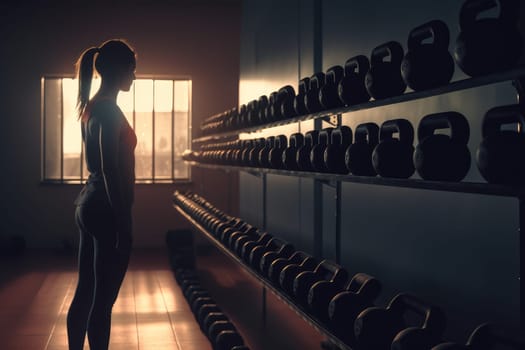 Fitness woman in gym. People trainer. Fictional person. Generate Ai
