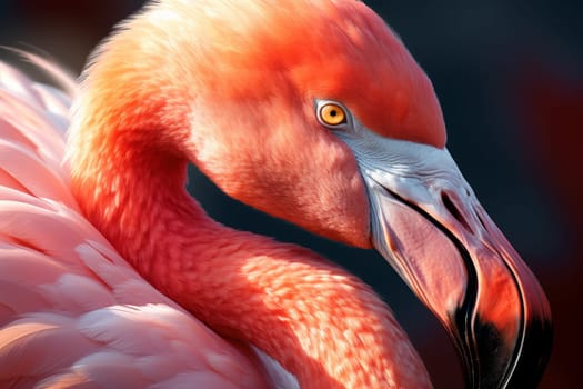 Pink flamingo head. Tropical beauty. Generate Ai