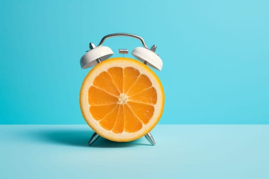 Fresh orange clock. Food idea alarm. Generate Ai
