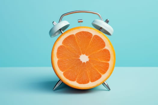 Fresh orange alarm clock. Fresh summer pastel. Generate Ai