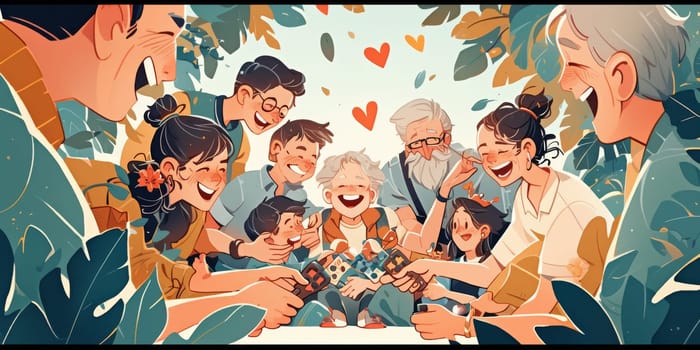 Happy family celebrating together at home. Multigenerational Household play enjoy time with family.
