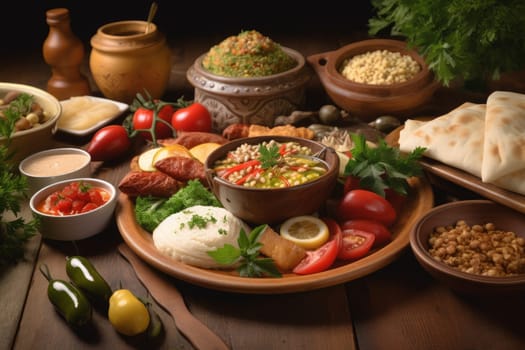 Lebanese food table. Arab food. Generate Ai