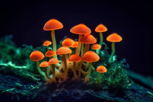 Mushroom neon fluorescent. Magic plant. Generate Ai