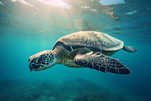 Sea turtle swim. Underwater world. Generate Ai