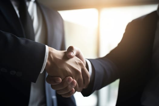 Partner shaking hands. Corporate agreement. Generate Ai