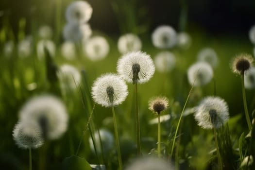 Fluffy dandelions. Seed plant flower. Generate Ai